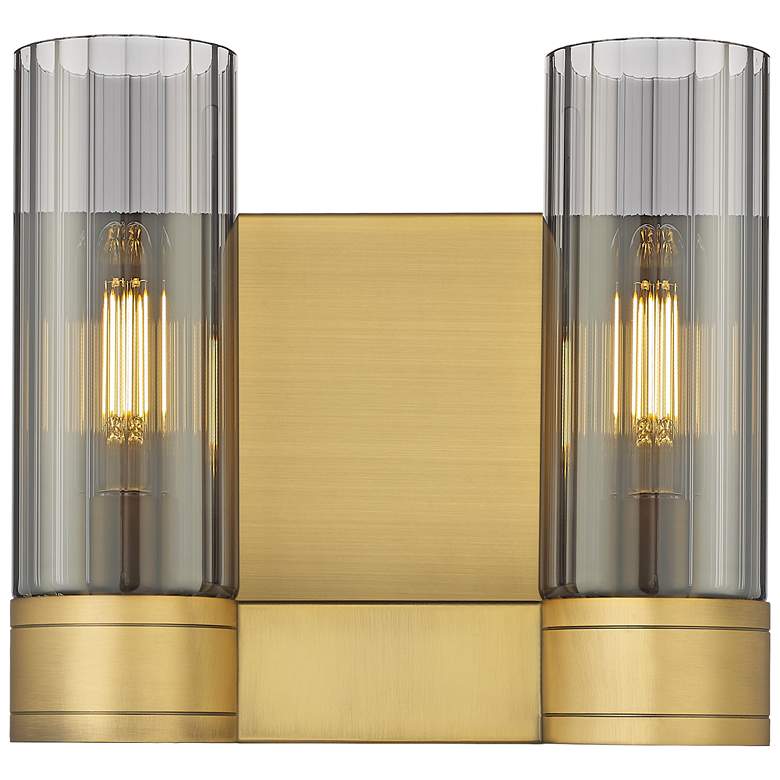 Image 1 Empire 9.5" High 2 Light Brushed Brass Sconce With Smoke Shade