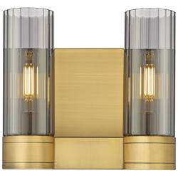Empire 9.5" High 2 Light Brushed Brass Sconce With Smoke Shade
