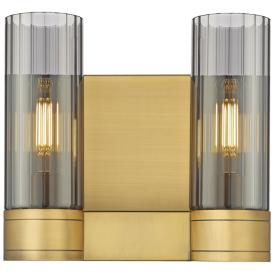 Empire 9.5" High 2 Light Brushed Brass Sconce With Smoke Shade Empire 9.5" High 2 Light Brushed Brass Sconce With Smoke Shade
