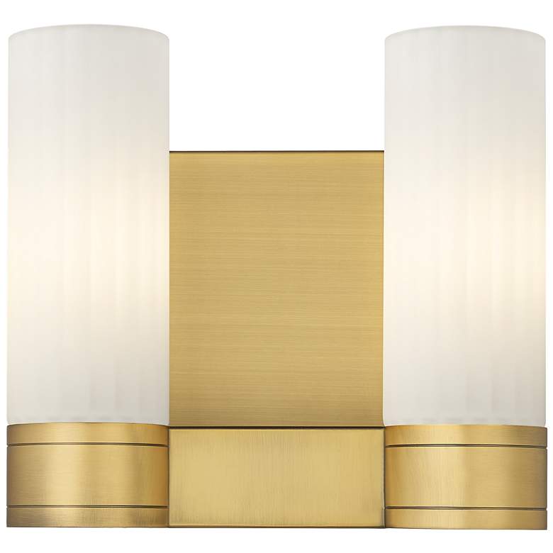 Image 1 Empire 9.5" High 2 Light Brushed Brass Sconce With White Shade