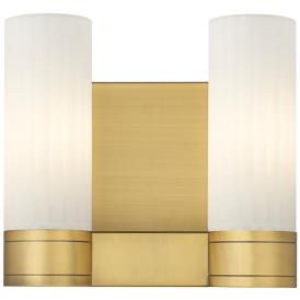 Empire 9.5" High 2 Light Brushed Brass Sconce With White Shade Empire 9.5" High 2 Light Brushed Brass Sconce With White Shade