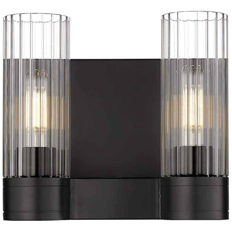 Image 1 Empire 9.5" High 2 Light Matte Black Sconce With Clear Shade