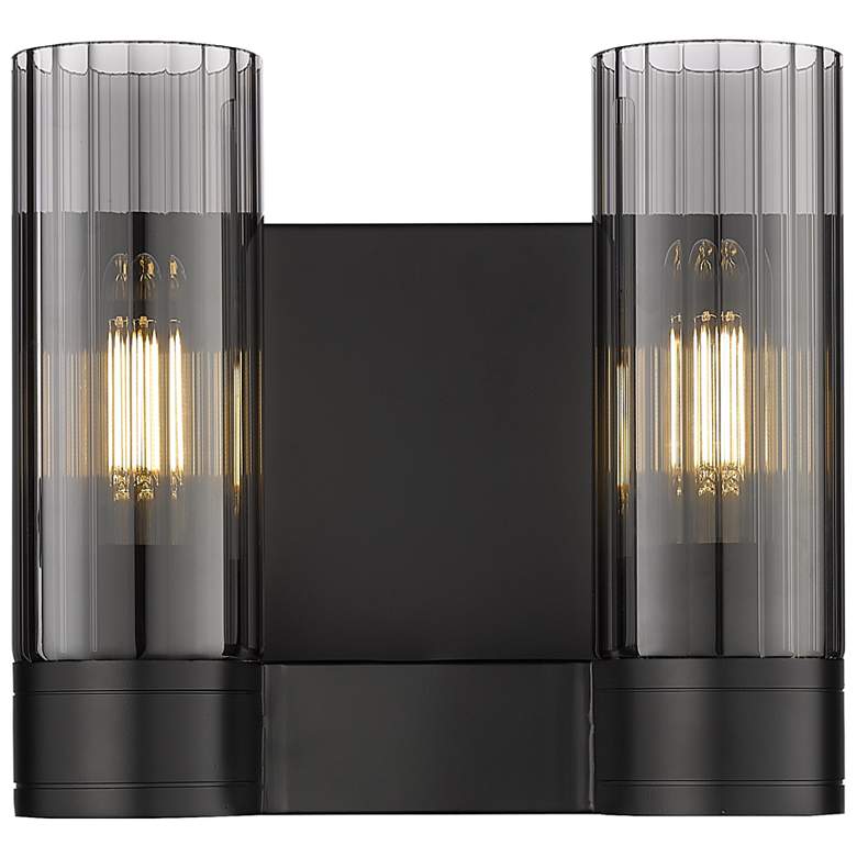 Image 1 Empire 9.5" High 2 Light Matte Black Sconce With Smoke Shade