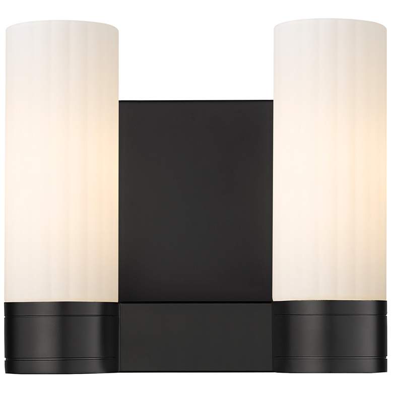 Image 1 Empire 9.5" High 2 Light Matte Black Sconce With White Shade