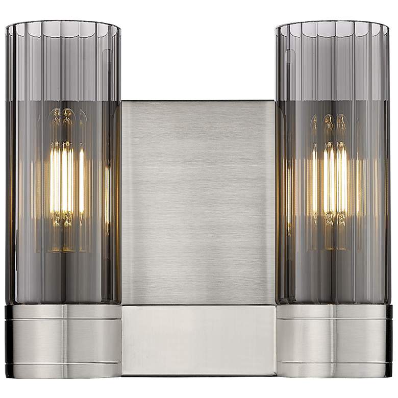 Image 1 Empire 9.5" High 2 Light Satin Nickel Sconce With Smoke Shade