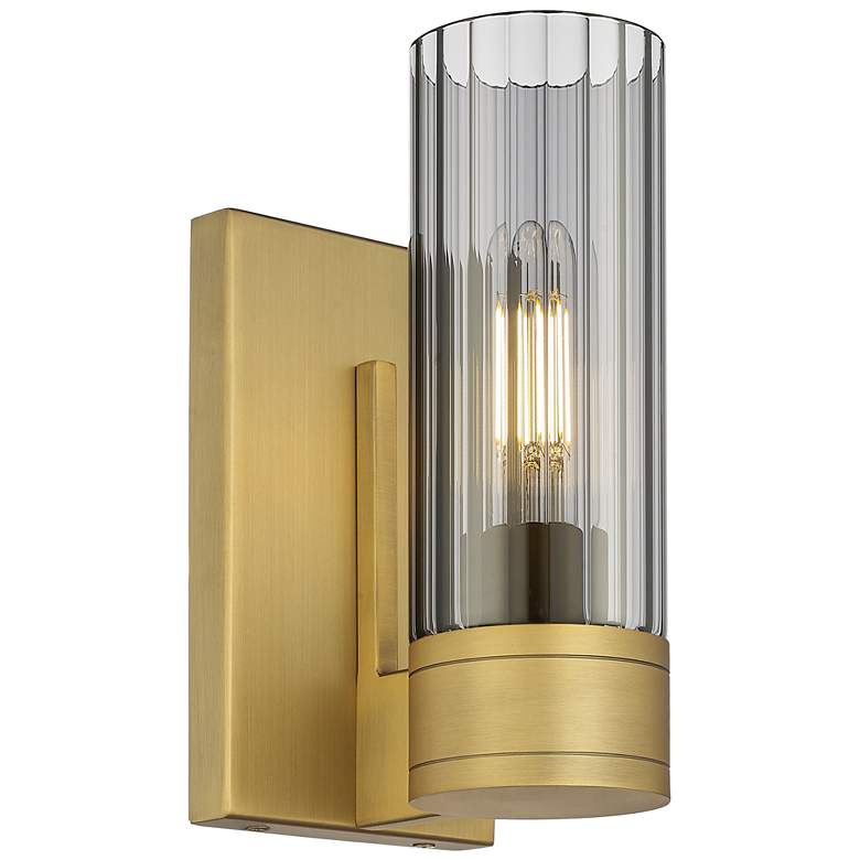 Image 1 Empire 9.5" High Brushed Brass Sconce With Smoke Shade