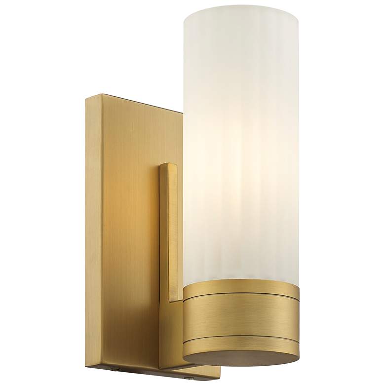 Image 1 Empire 9.5" High Brushed Brass Sconce With White Shade