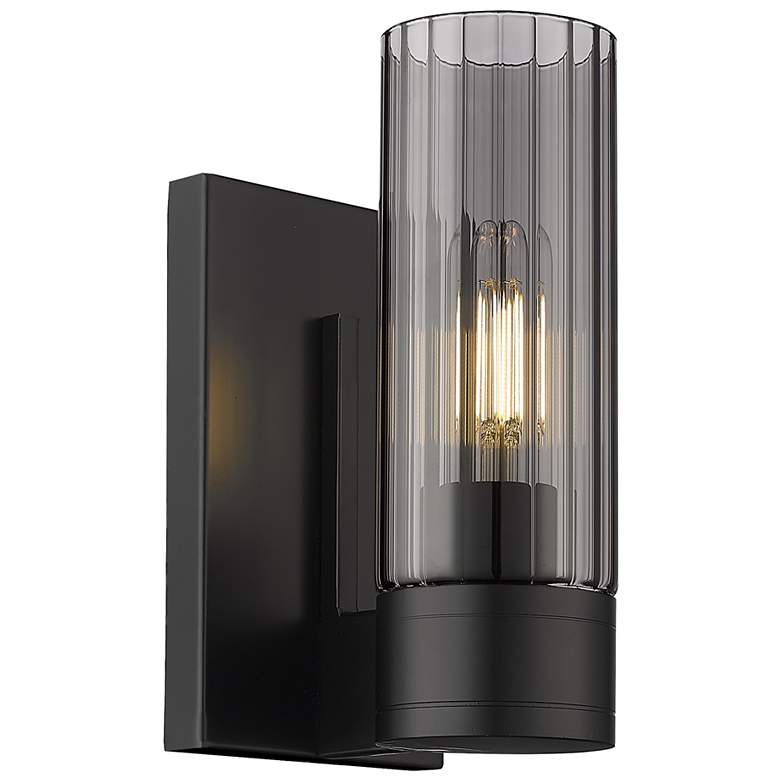 Image 1 Empire 9.5" High Matte Black Sconce With Smoke Shade
