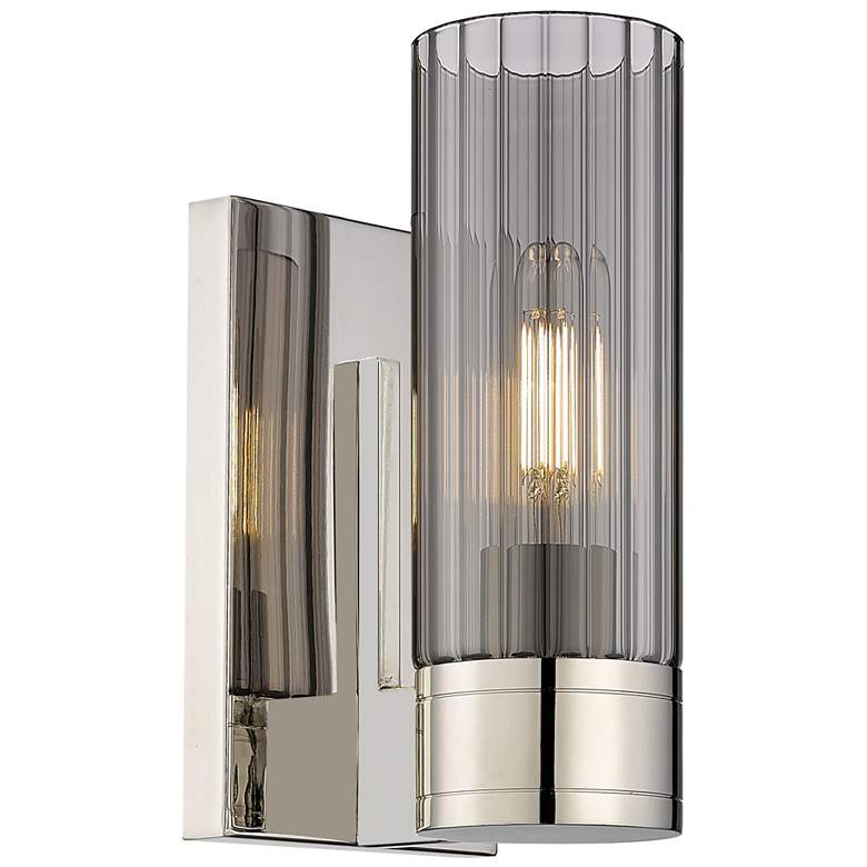 Image 1 Empire 9.5" High Polished Nickel Sconce With Smoke Shade