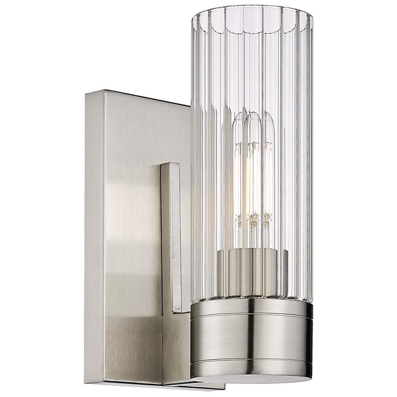 Image 1 Empire 9.5" High Satin Nickel Sconce With Clear Shade