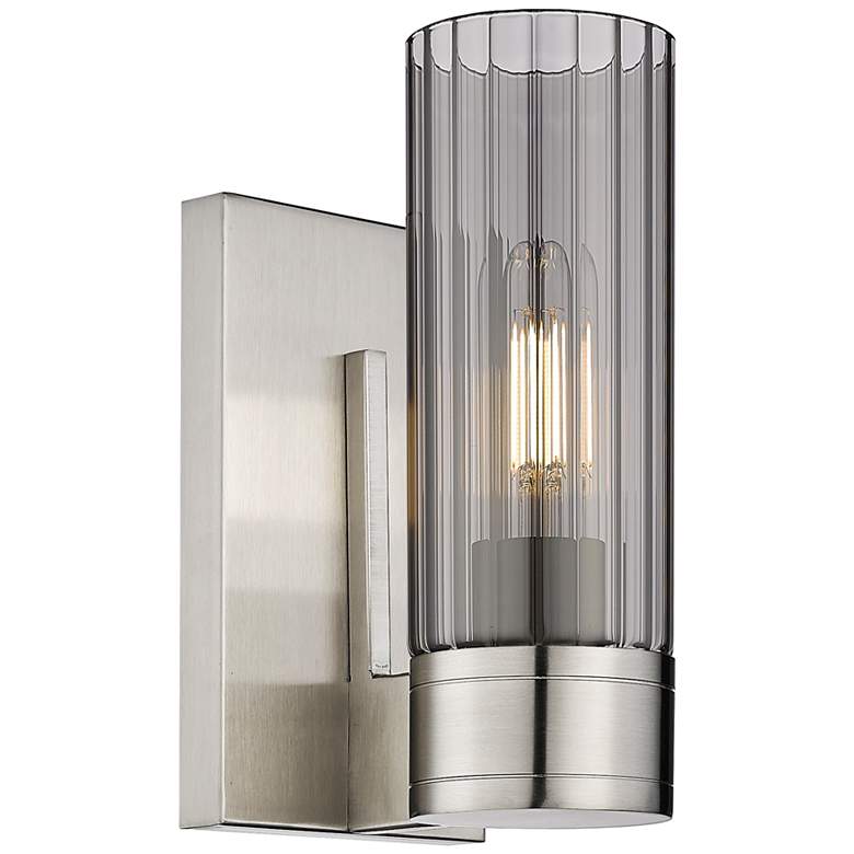 Image 1 Empire 9 1/2" High Satin Nickel Wall Sconce with Smoke Glass