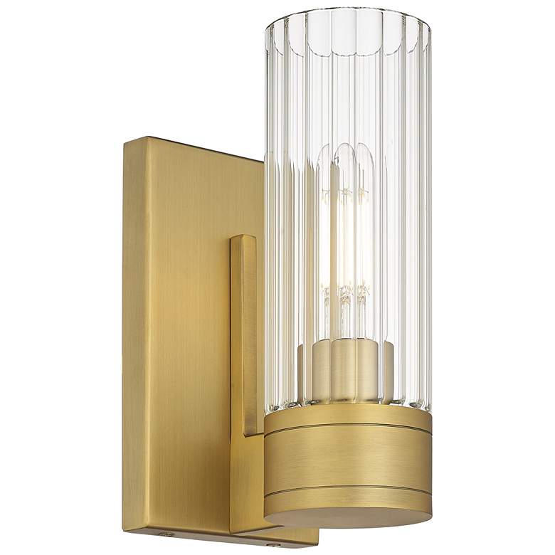Image 1 Empire 9 1/2"H Brushed Brass Wall Sconce with Clear Glass