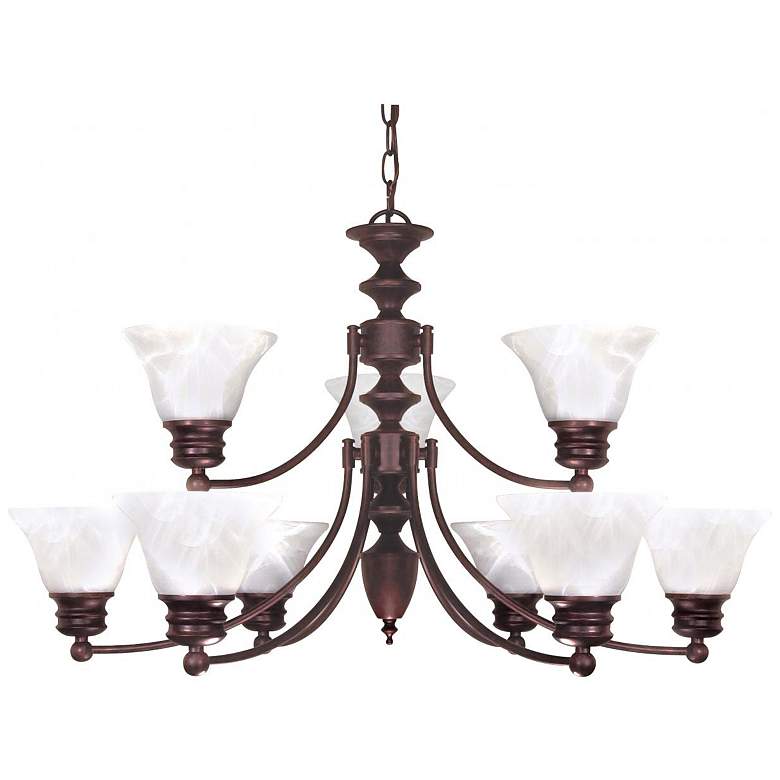 Image 1 Empire; 9 Light; 32 in.; Chandelier with Alabaster Glass Bell Shades;