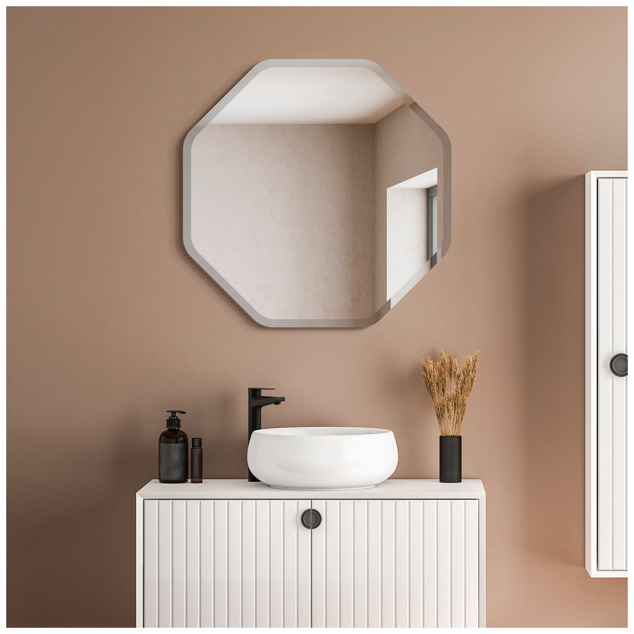 Empire Art Direct Beveled Octagonal Black Matte Finished Wall Mirror