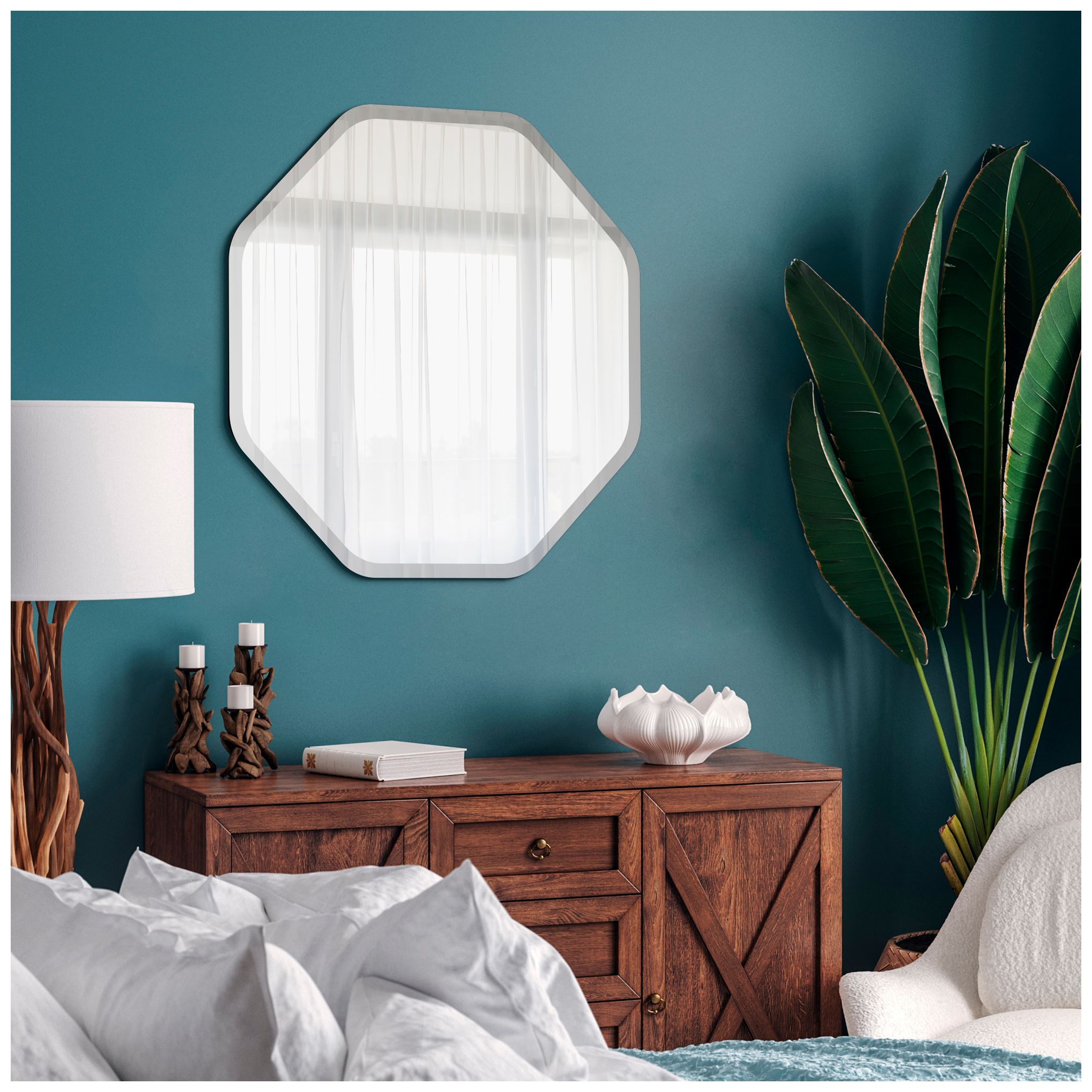Empire Art Direct Beveled Octagonal Black Matte Finished Wall Mirror