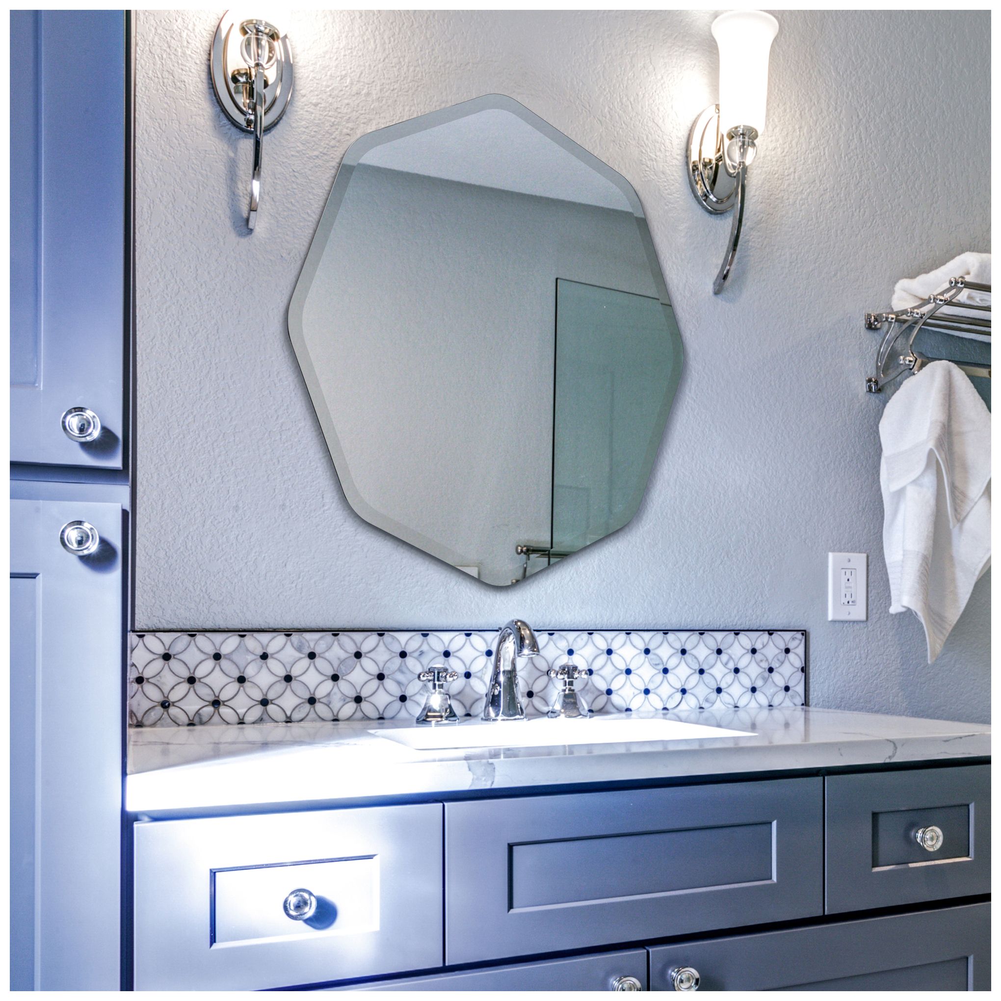 Empire Art Direct Beveled Octagonal Black Matte Finished Wall Mirror