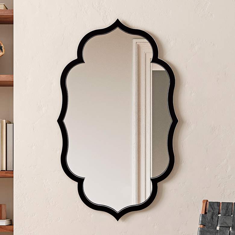 Image 1 Empire Art Direct Curved Scalloped Wall Mirror on Black Matte Frame