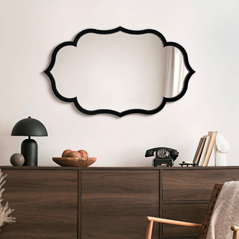 Image 7 Empire Art Direct Curved Scalloped Wall Mirror on Black Matte Frame more views