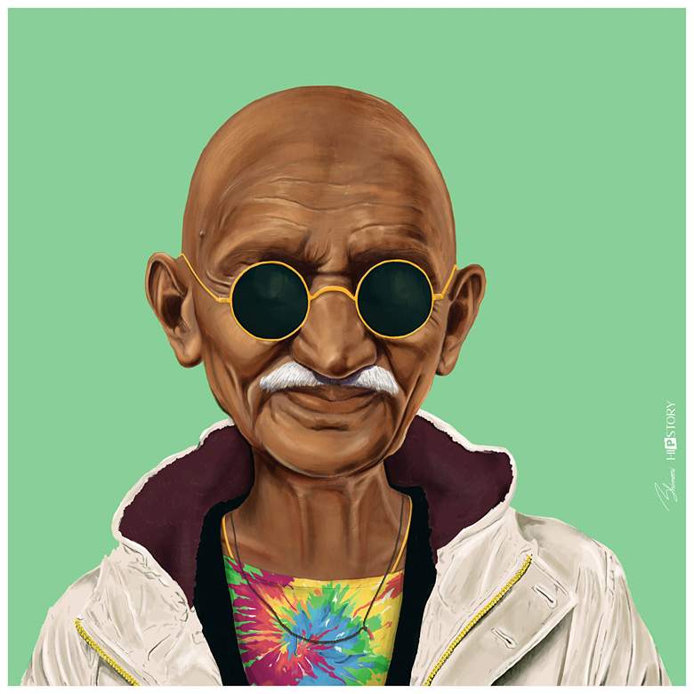 Image 1 Empire Art Direct Hip Mahatma Gandhi Printed Tempered Glass Wall Art