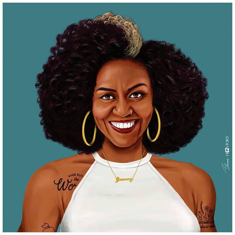 Image 1 Empire Art Direct Hip Michelle Obama Printed Tempered Glass Wall Art