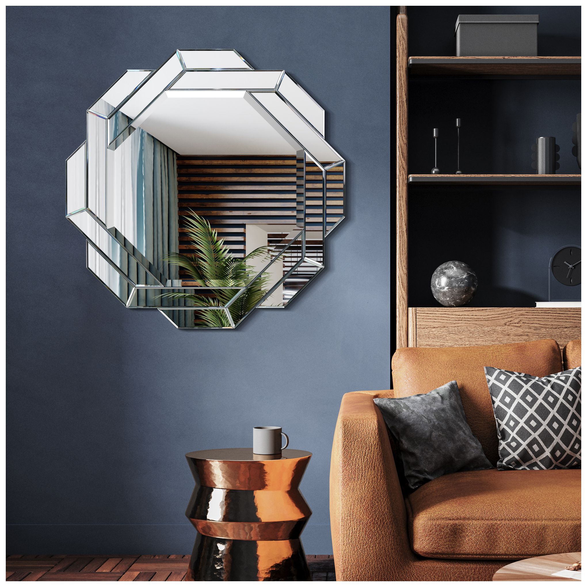 Image 5 Empire Art Direct Interlaced 34" Round Beveled Framed Wall Mirror more views