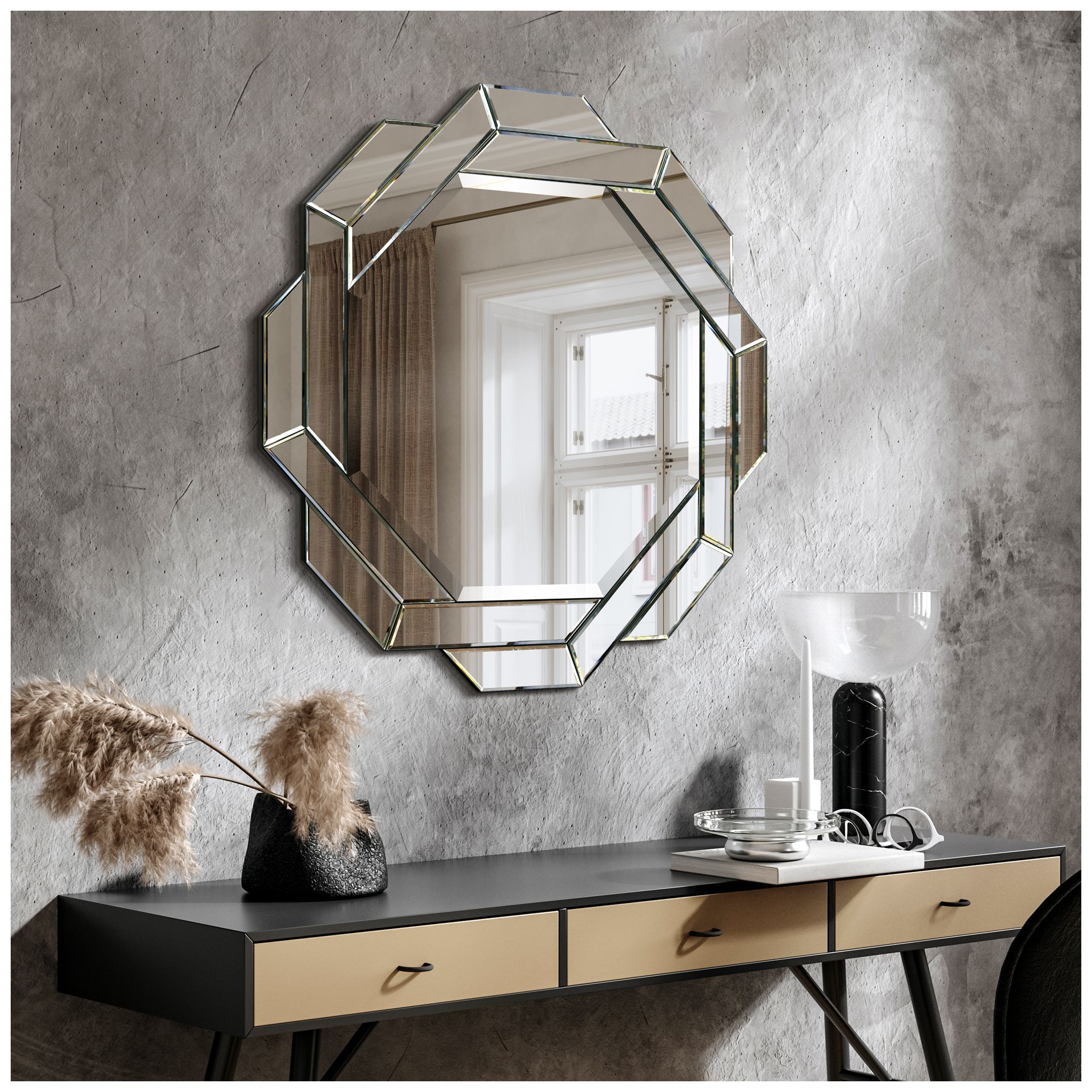 Image 6 Empire Art Direct Interlaced 34" Round Beveled Framed Wall Mirror more views