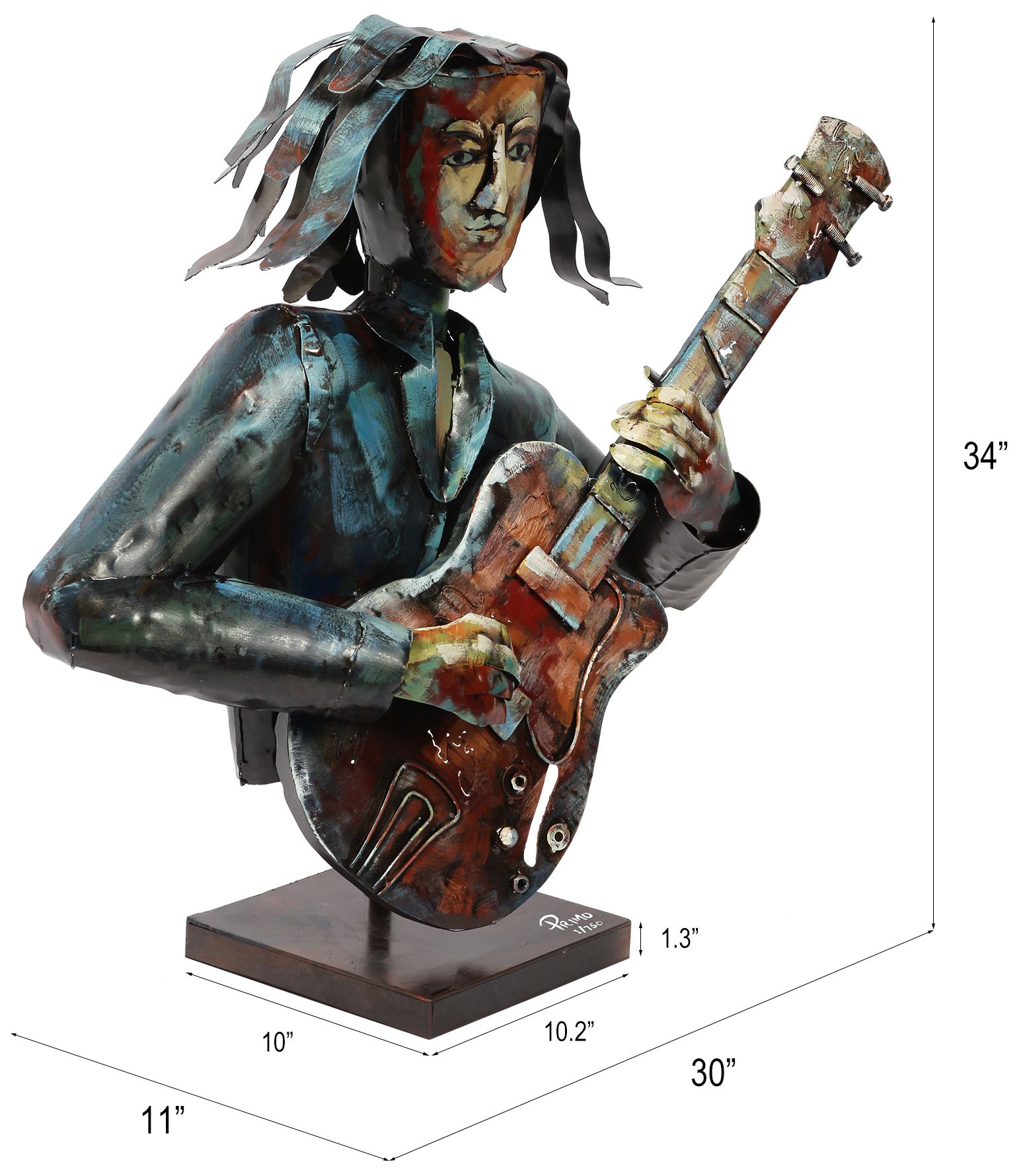 Empire Art Direct "The Bassist" Iron Hand-Painted Colorful Art Sculpture