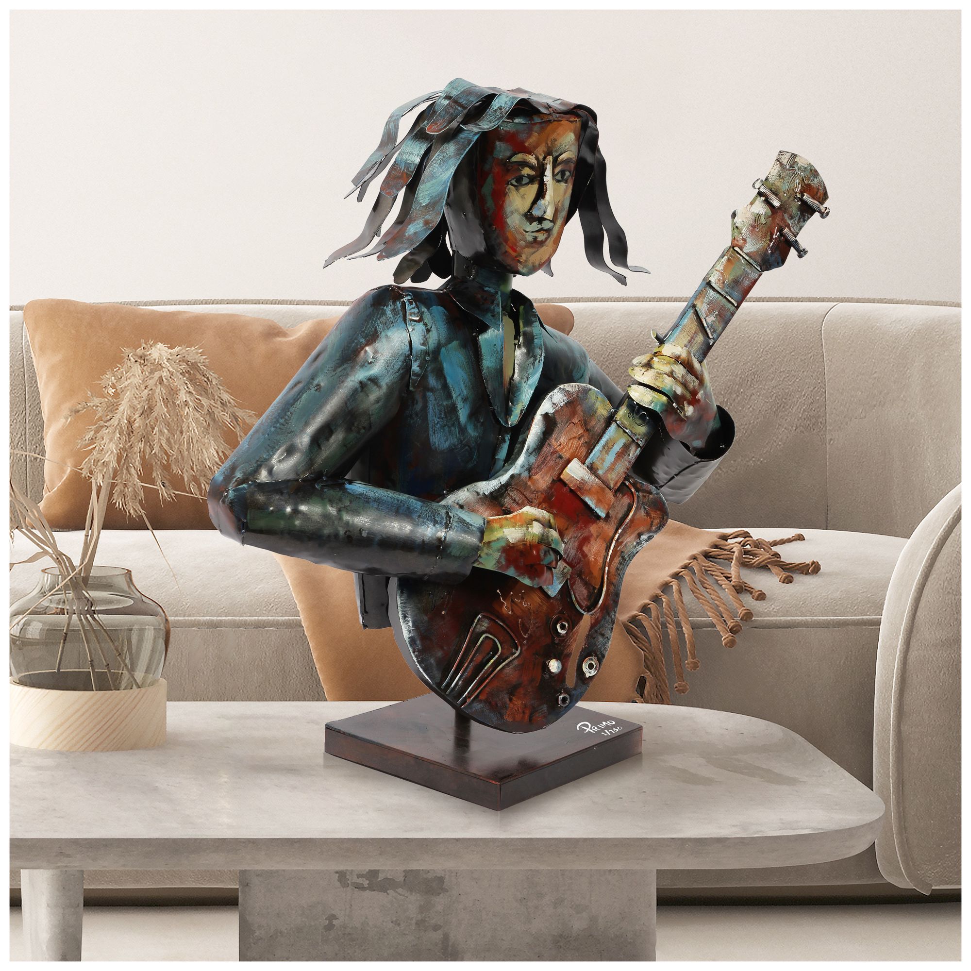 Empire Art Direct "The Bassist" Iron Hand-Painted Colorful Art Sculpture
