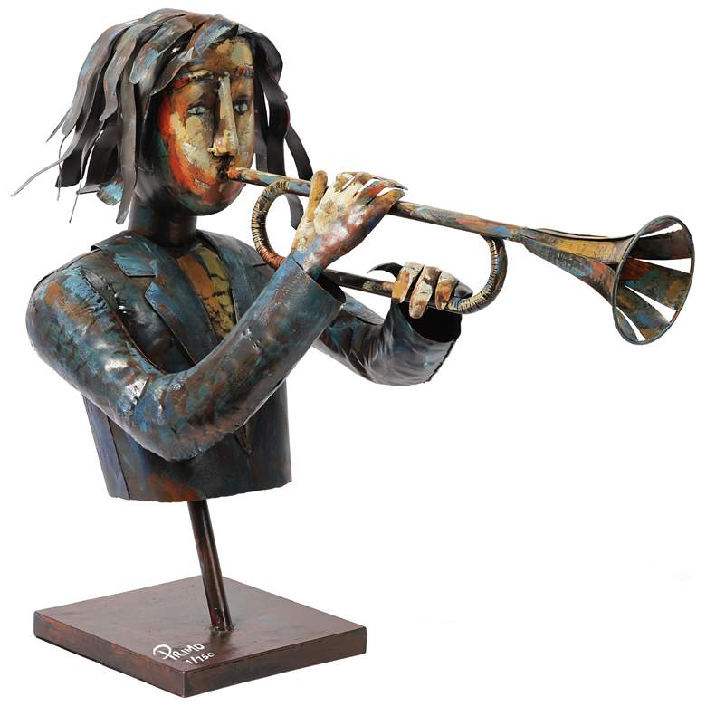 Image 1 Empire Art Direct "The Trumpeter" Iron Hand-Painted Colorful Art Sculpture