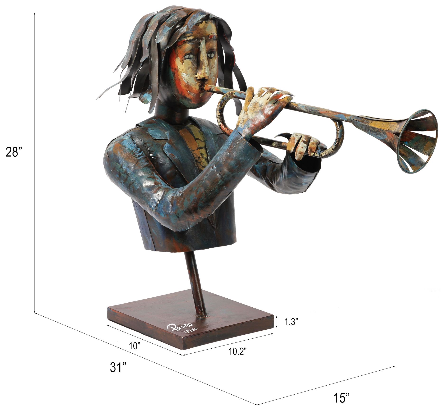 Empire Art Direct "The Trumpeter" Iron Hand-Painted Colorful Art Sculpture