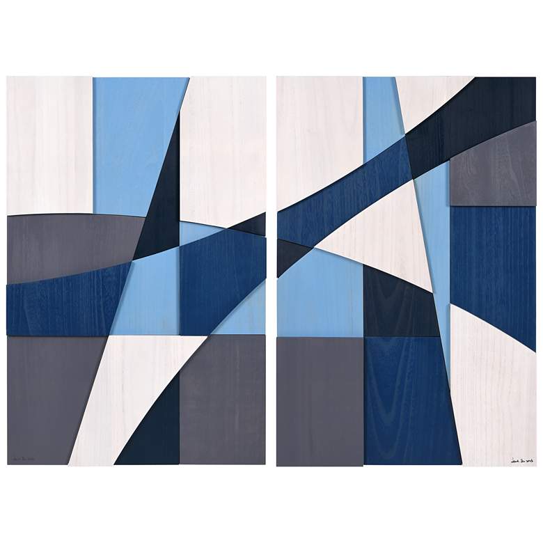 Image 1 Empire Art Direct Whisper of Blues Hand Made Solid Wood Wall Art Set