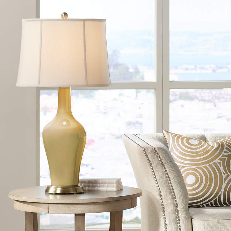 Image 1 Empire Gold Fog Linen Shade Anya Table Lamp