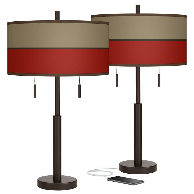 Image 1 Empire Red Robbie Bronze USB Table Lamps Set of 2