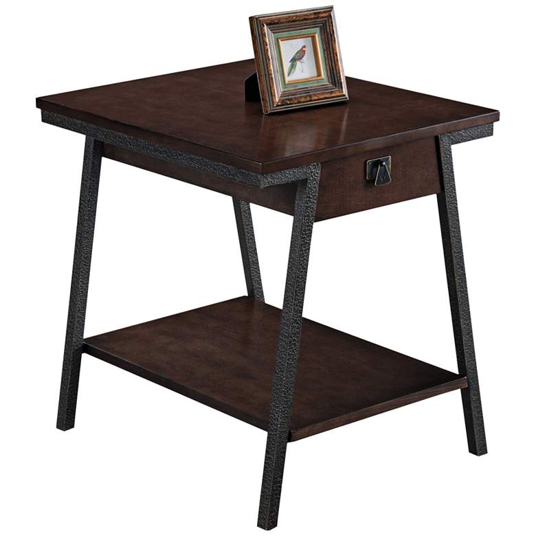 Image 2 Empiria 24" Wide Hand-Finished Walnut 1-Drawer End Table