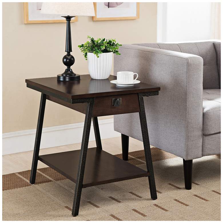 Image 1 Empiria 24" Wide Hand-Finished Walnut 1-Drawer End Table
