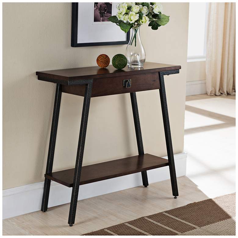 Image 4 Empiria 30" Wide Hand-Finished Walnut 1-Drawer Hall Console more views