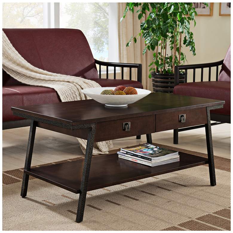 Image 1 Empiria 44 inch Wide Hand-Finished Walnut 2-Drawer Coffee Table