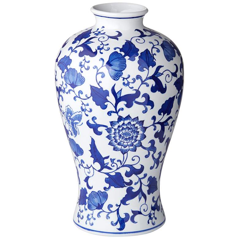 Image 1 Emporia 12 1/2 inch High White and Blue Ceramic Decorative Vase
