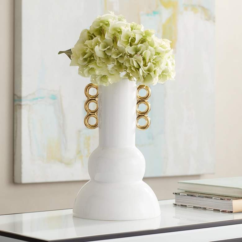 Image 1 Empress 12" High Shiny White Ceramic Vase