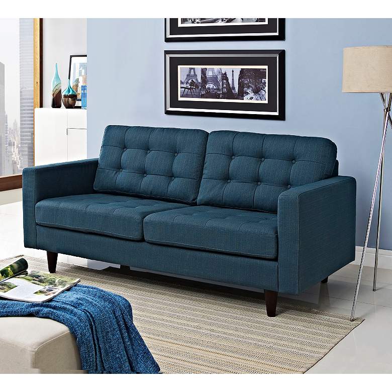 Image 1 Empress Azure Fabric Tufted Loveseat