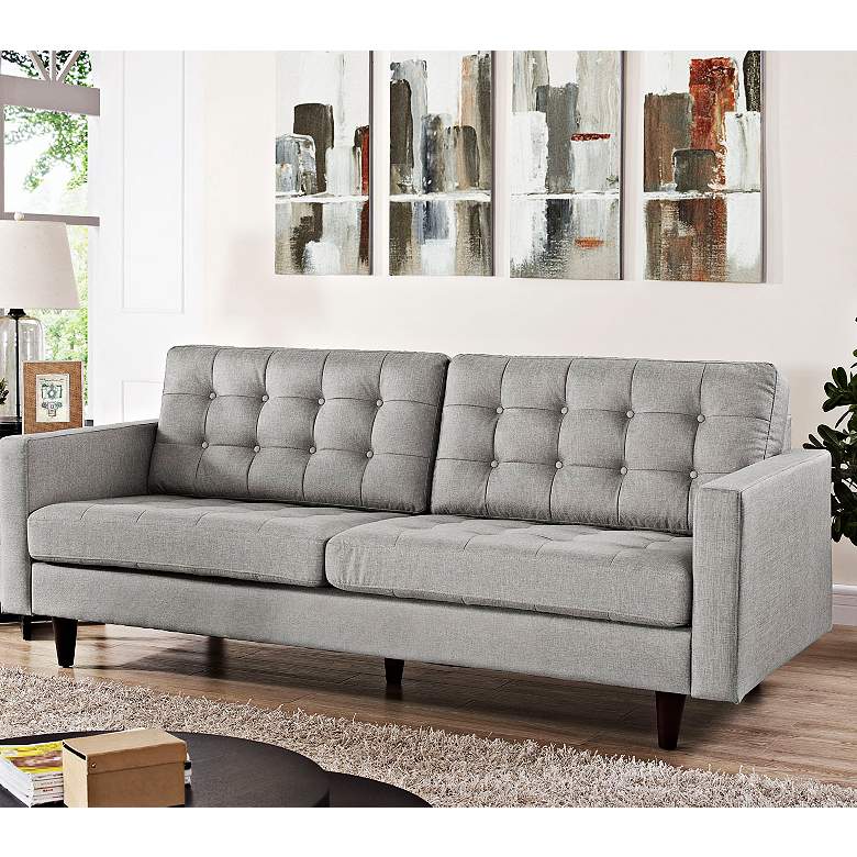 Image 1 Empress Light Gray 84 1/2" Wide Fabric Tufted Sofa