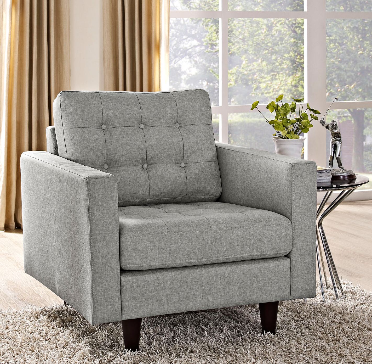 Empress Light Gray Fabric Tufted Armchair