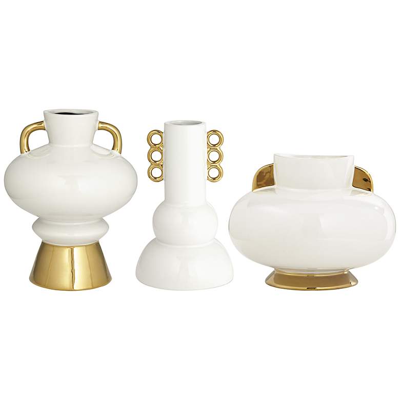 Image 1 Empress White and Gold 3-Piece Ceramic Vase Set