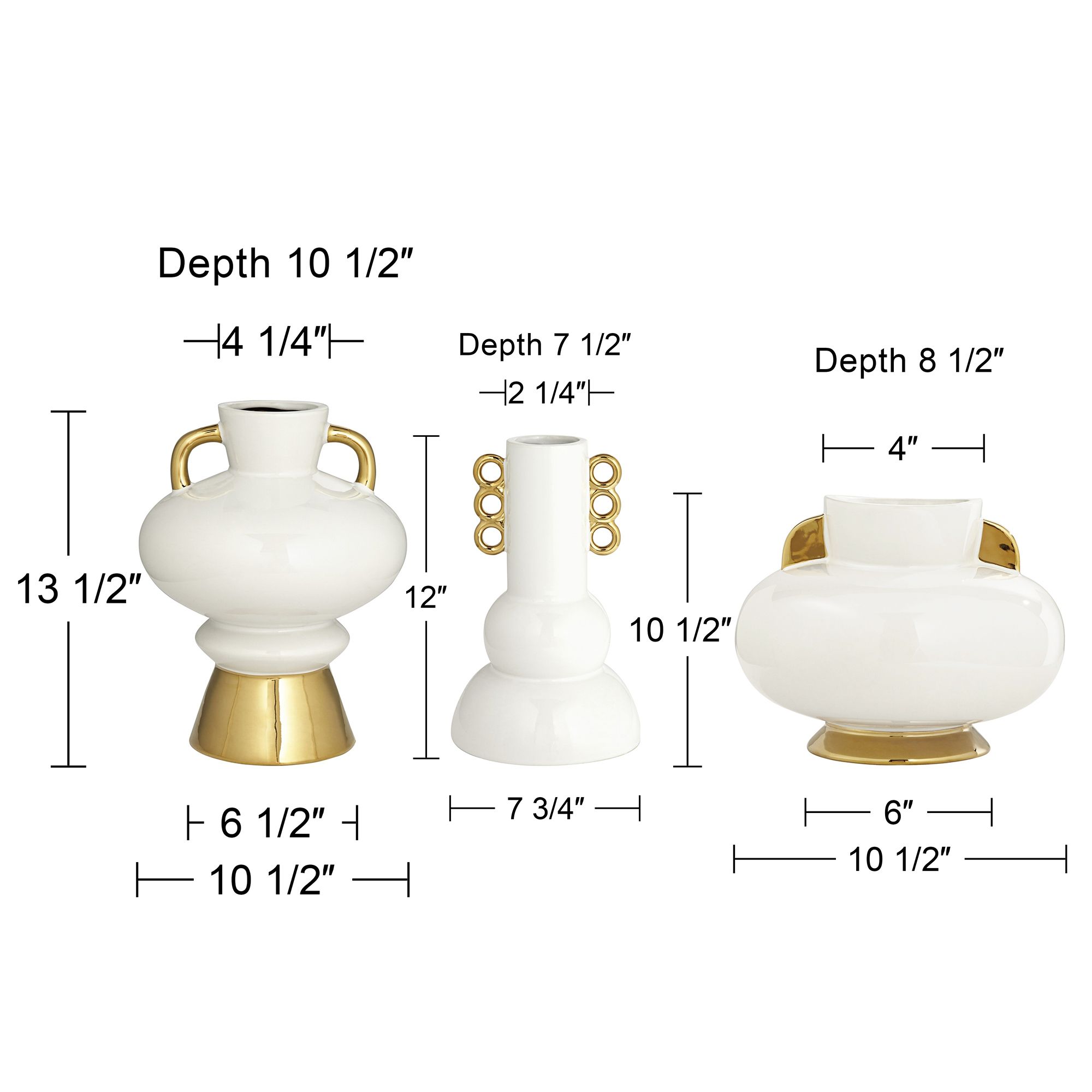 Empress White and Gold 3-Piece Ceramic Vase Set