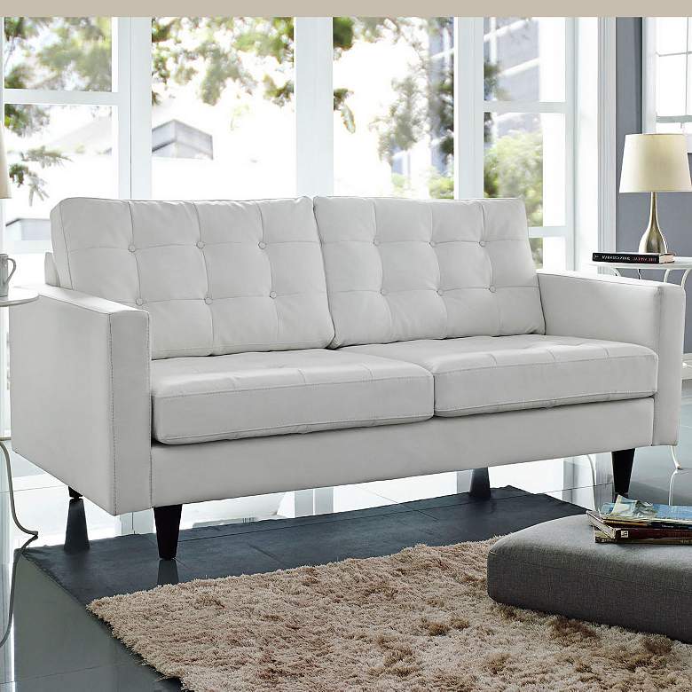 Empress White Bonded Leather Tufted Loveseat
