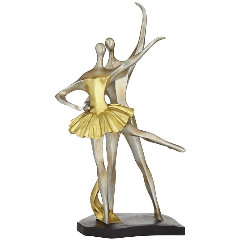 En Pointe 15&quot; High Matte Gold Antique Silver Dancer Statue