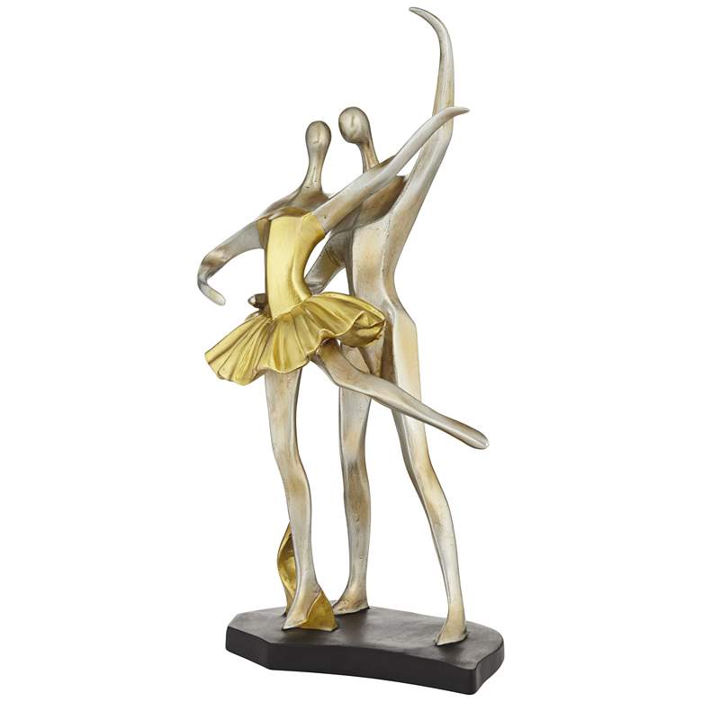 Image 6 En Pointe 15" High Matte Gold Antique Silver Dancer Statue more views
