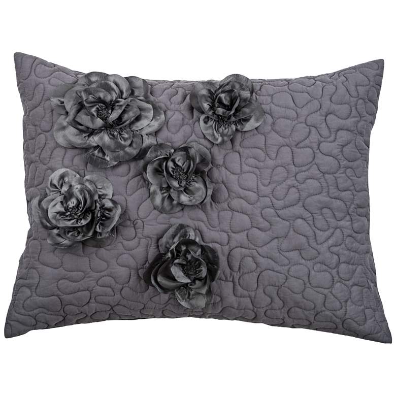 Image 1 Enchanted Hand-Embroidered Gray Quilted King Pillow Sham