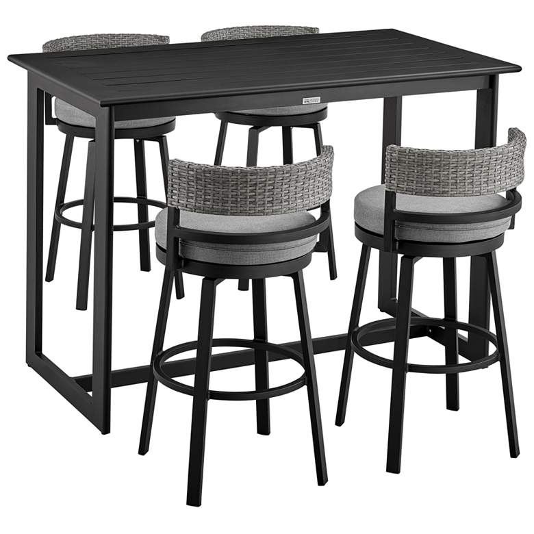 Image 1 Encinitas Outdoor 5-Piece Bar Table Set in Aluminum with Grey Cushions