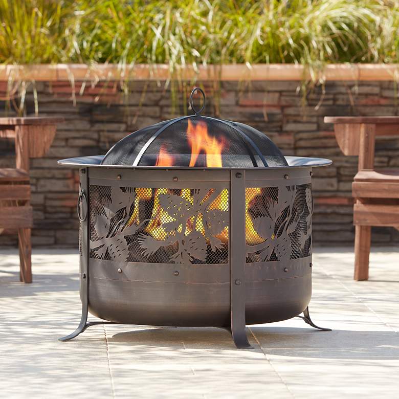 Image 1 Encino 30" Wide Round Bronze Wood Burning Fire Pit